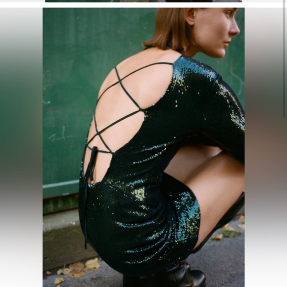 NWT zara green sequin dress size XS - Picture 3 of 3
